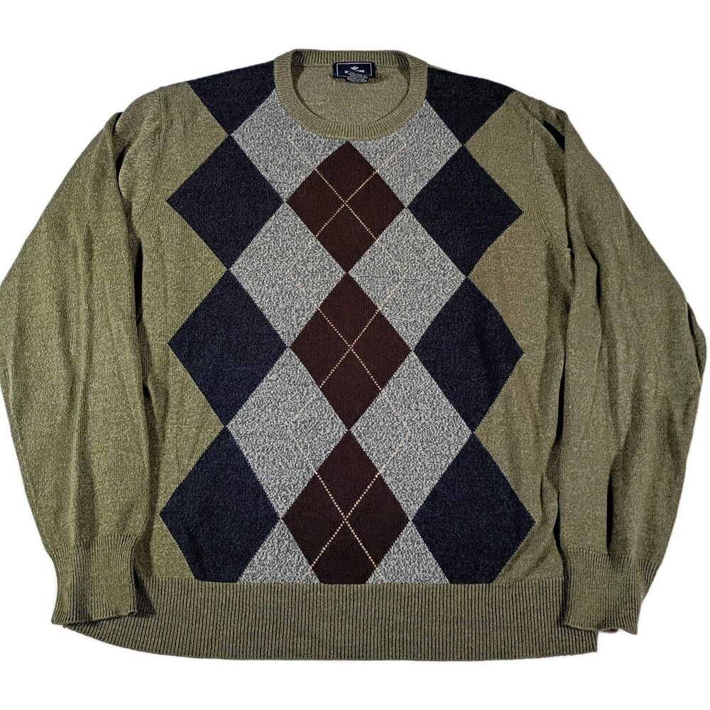 Dockers Grandpa Sweater Mens M Green Blue Crewneck Argyle Academia Y2K Grunge